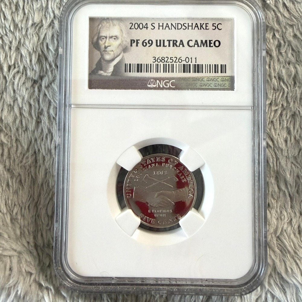2004 S Handshake Jefferson‎ Nickel NGC PF 69 Ultra Cameo Louisiana Purchase 5C